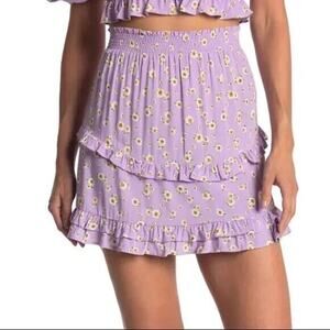 Abound Women Lavender Floral Rayon Josie A-line Playful Tiered Mini Skirt Size L